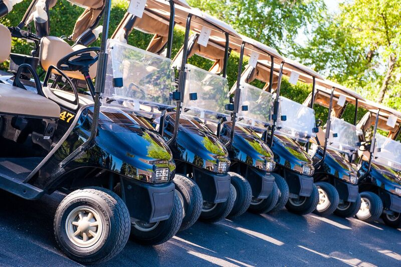 Golf Carts staged for golfers